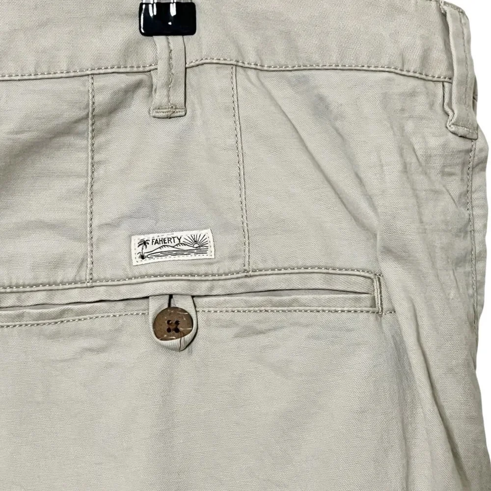 Faherty Island Life Men's 40 Beige Organic Cotton Stretch Shorts Casual Summer